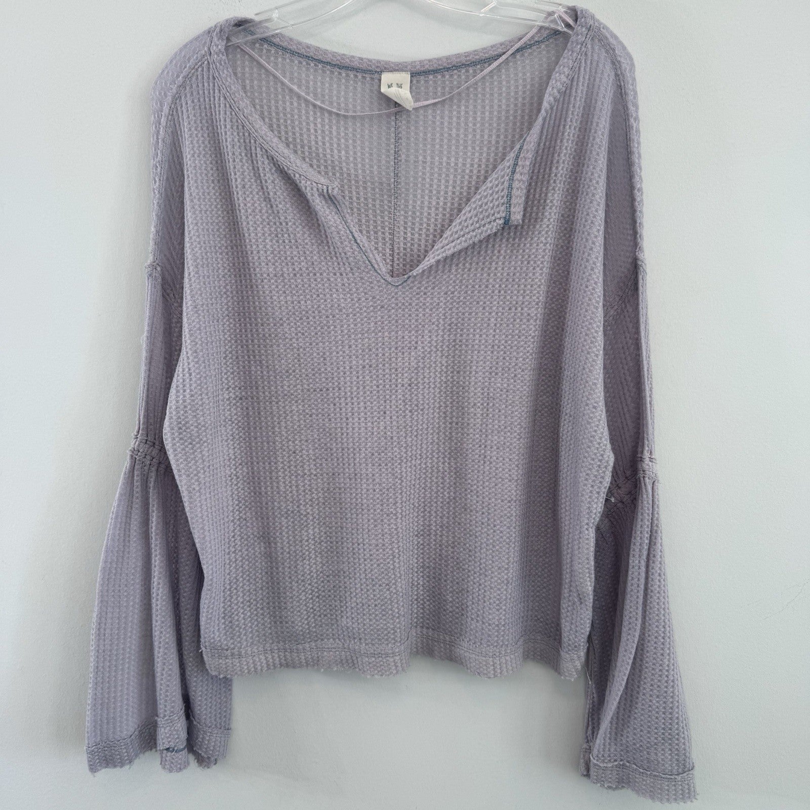 We The Free XS Lavender Waffle Knit Bell Sleeve Thermal Boho Top