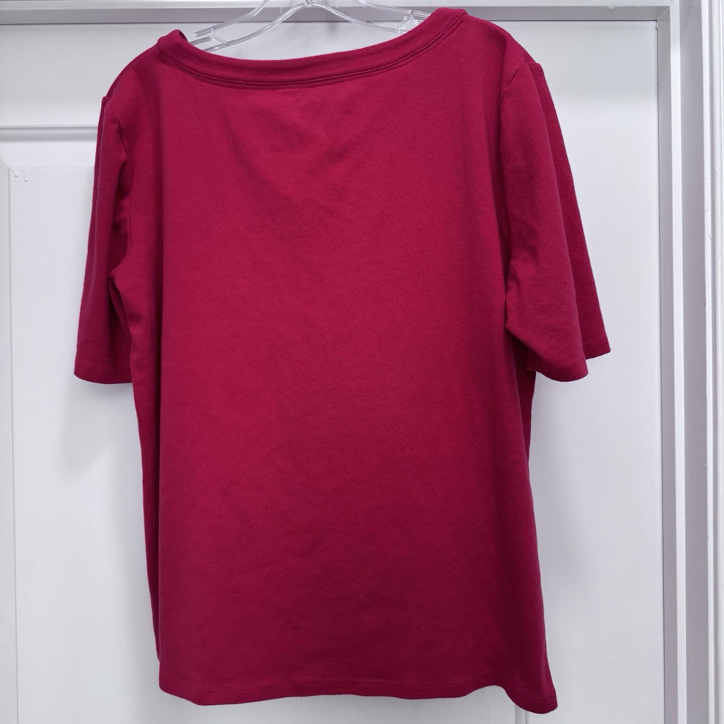 Ellen Tracy Women’s XL Red Top Gold Chain Keyhole Neck Short Sleeve Cotton