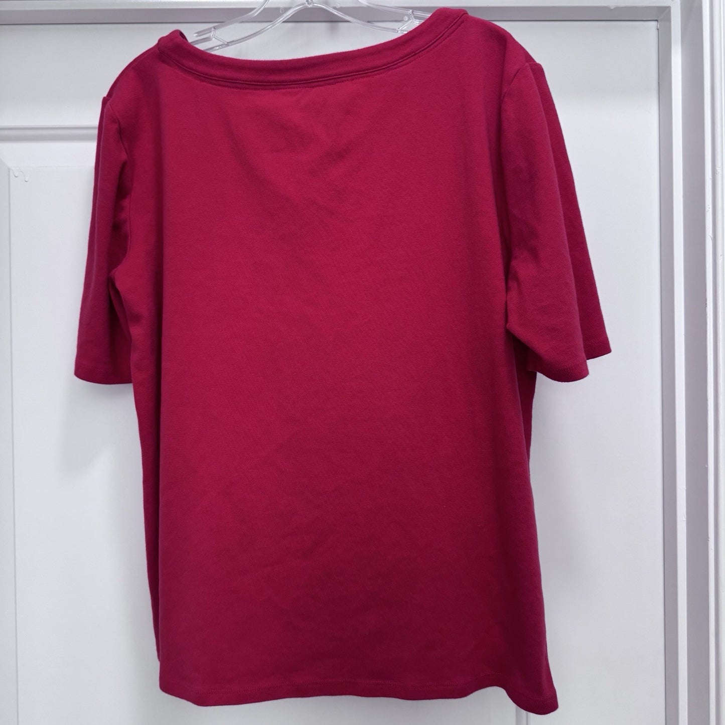 Ellen Tracy Women’s XL Red Top Gold Chain Keyhole Neck Short Sleeve Cotton