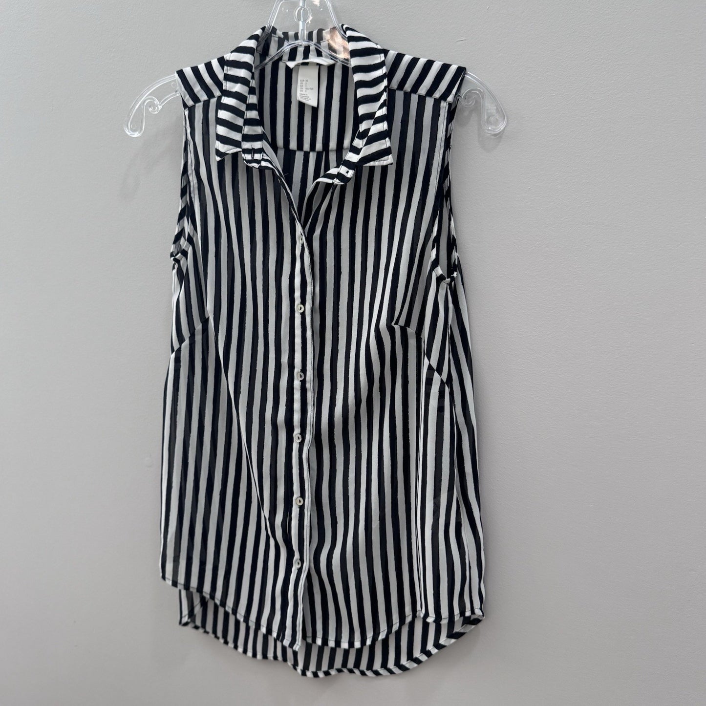 H&M Black White Vertical Stripe Sleeveless Button Down Blouse Top Sz 2