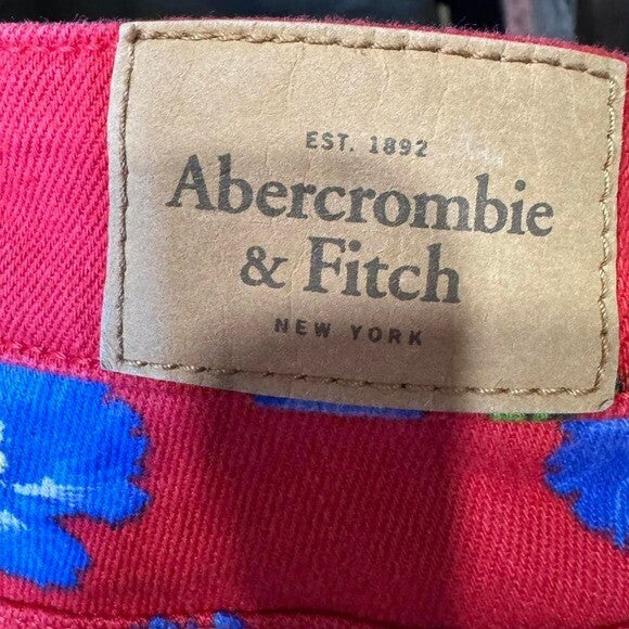 Abercrombie & Fitch Womens Floral Skinny Jeans Size 8 Red With Blue Flowers