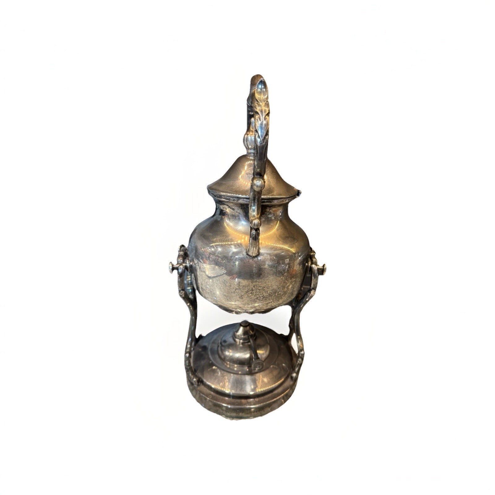 VINTAGE SILVER  TIPPING KETTLE ON FOOTED STAND / TEAPOT