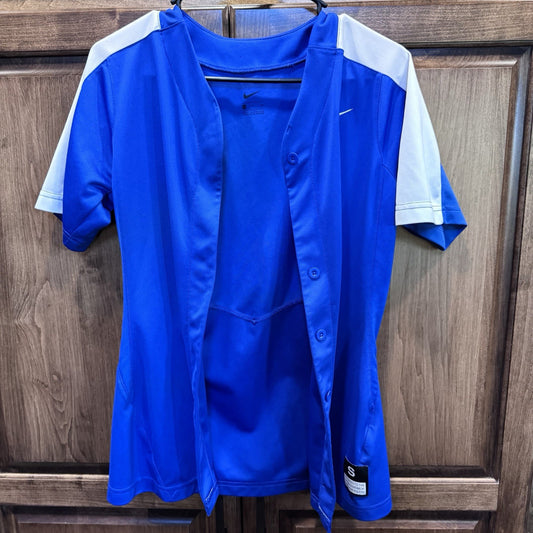Nike Baseball Jersey Size Small Blue White Button Front Dri-Fit Athletic