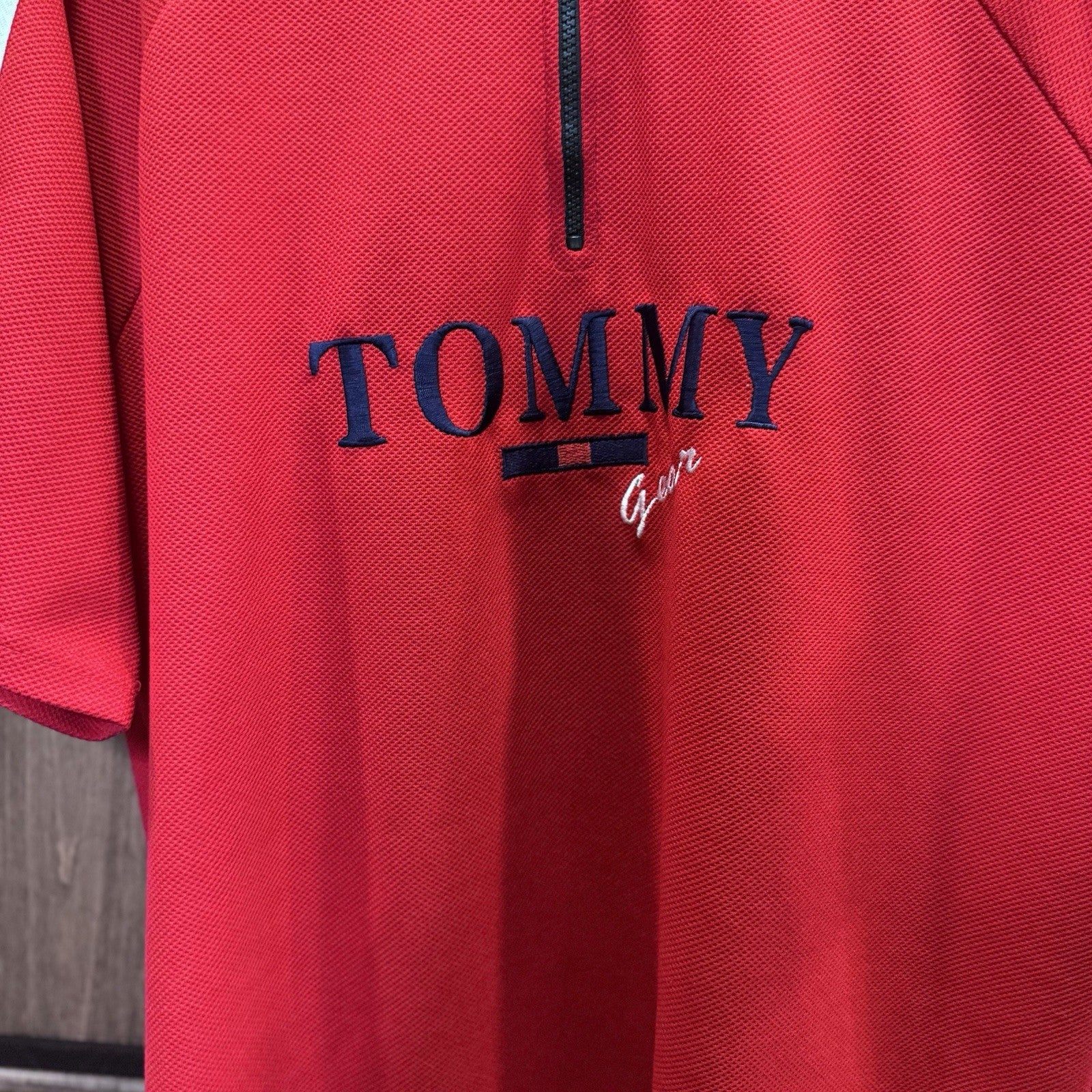 Vintage Tommy Gear Polo Shirt Red Zip Neck Mens Size XL Embroidered Logo