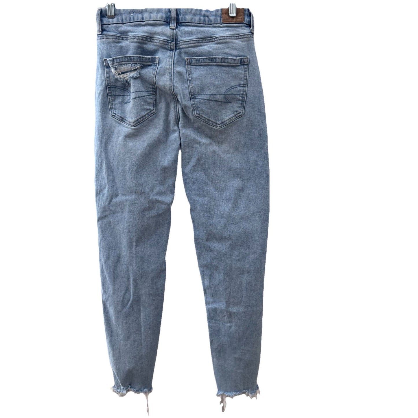 AE Curvy Mom Jeans Women’s 4R Light Wash Distressed Ripped Knee Frayed Hem