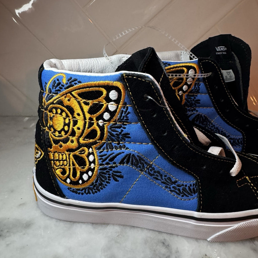 VANS SK8-HI Dia De Muertos Sneaker Black Butterfly Golf Skull Men's Sz 5 W6.5