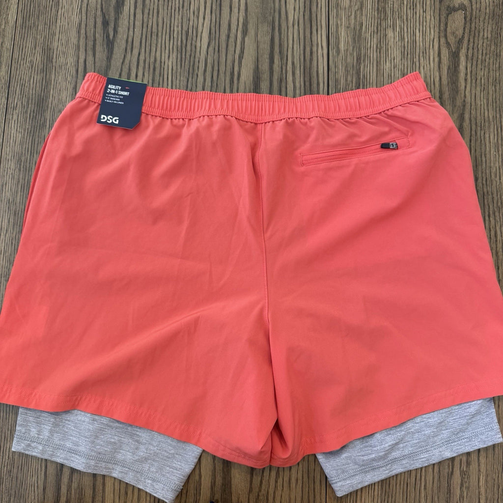 NWT! Men’s DSG Brand Large 5” Inseam Red Sun 2-IN-1 Agility Shorts! F87