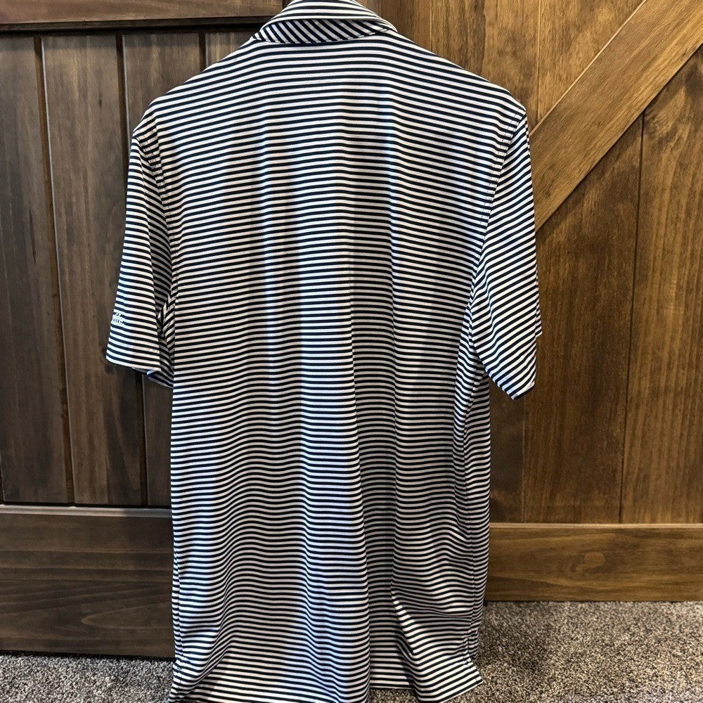 Vineyard Vines Performance Polo Shirt M Navy White Stripe Young Life Logo Golf