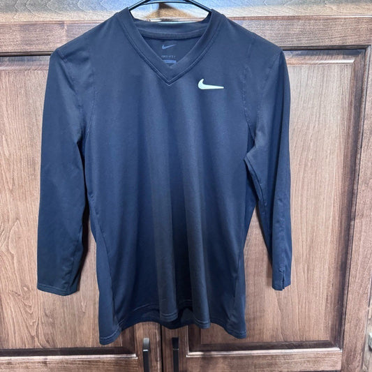 Nike Dri-Fit Long Sleeve Athletic Shirt Black V-Neck Small DA4730-010