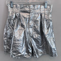 Zara Silver Metallic Paperbag Shorts Women Medium Festival Y2K Disco