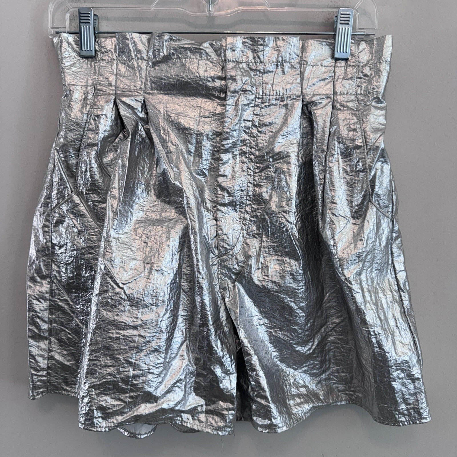 Zara Silver Metallic Paperbag Shorts Women Medium Festival Y2K Disco