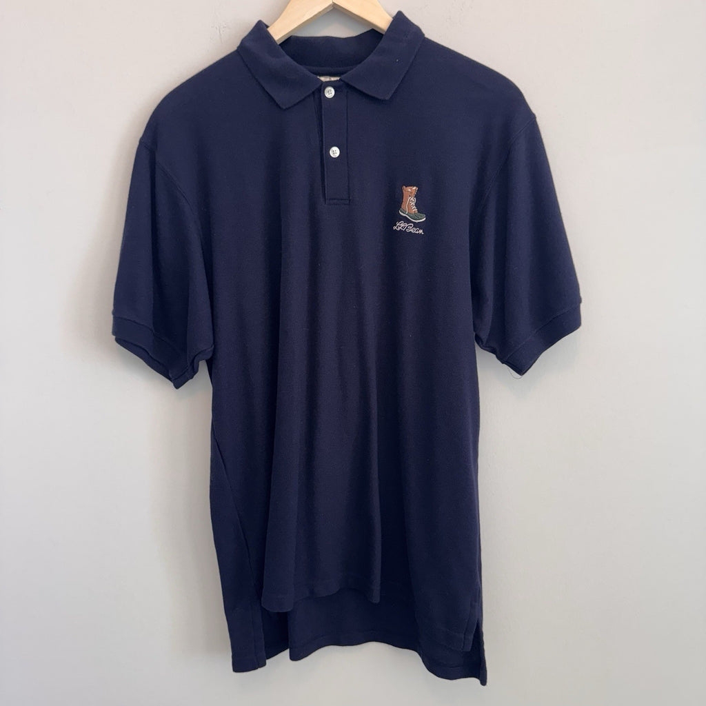 L.L. Bean Vintage Made in USA Bean Boot Logo Polo Shirt Navy Men's Medium