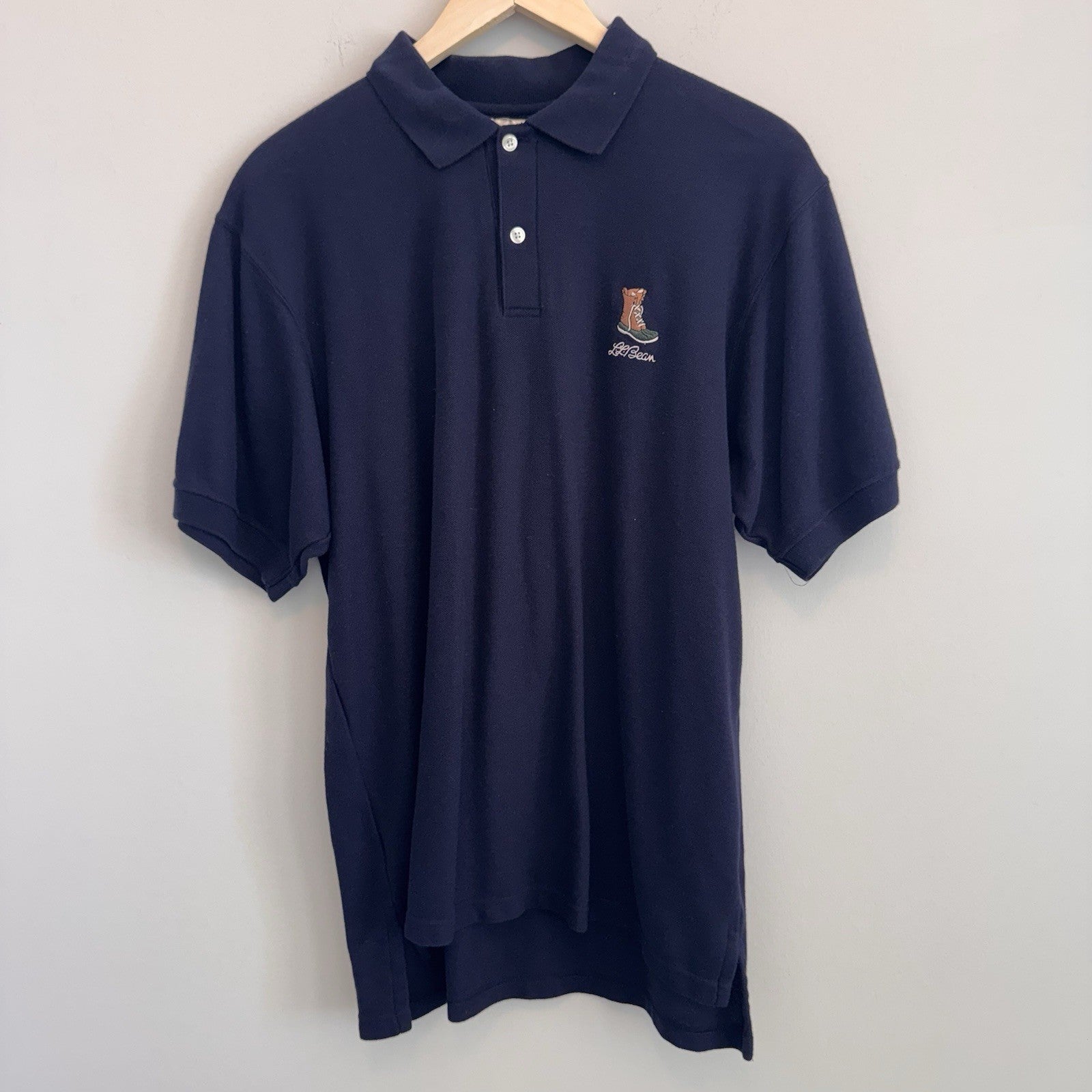 L.L. Bean Vintage Made in USA Bean Boot Logo Polo Shirt Navy Men's Medium