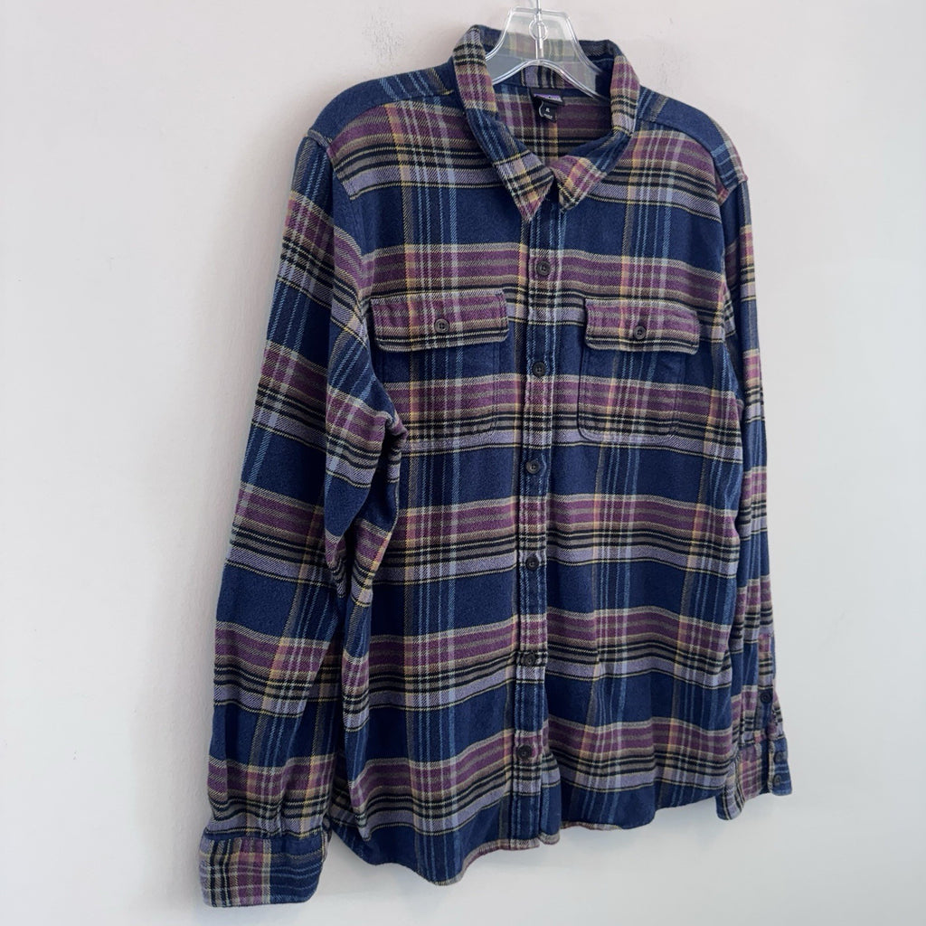 Patagonia Organic Cotton Flannel Shirt Mens XL Blue Plaid Button Up