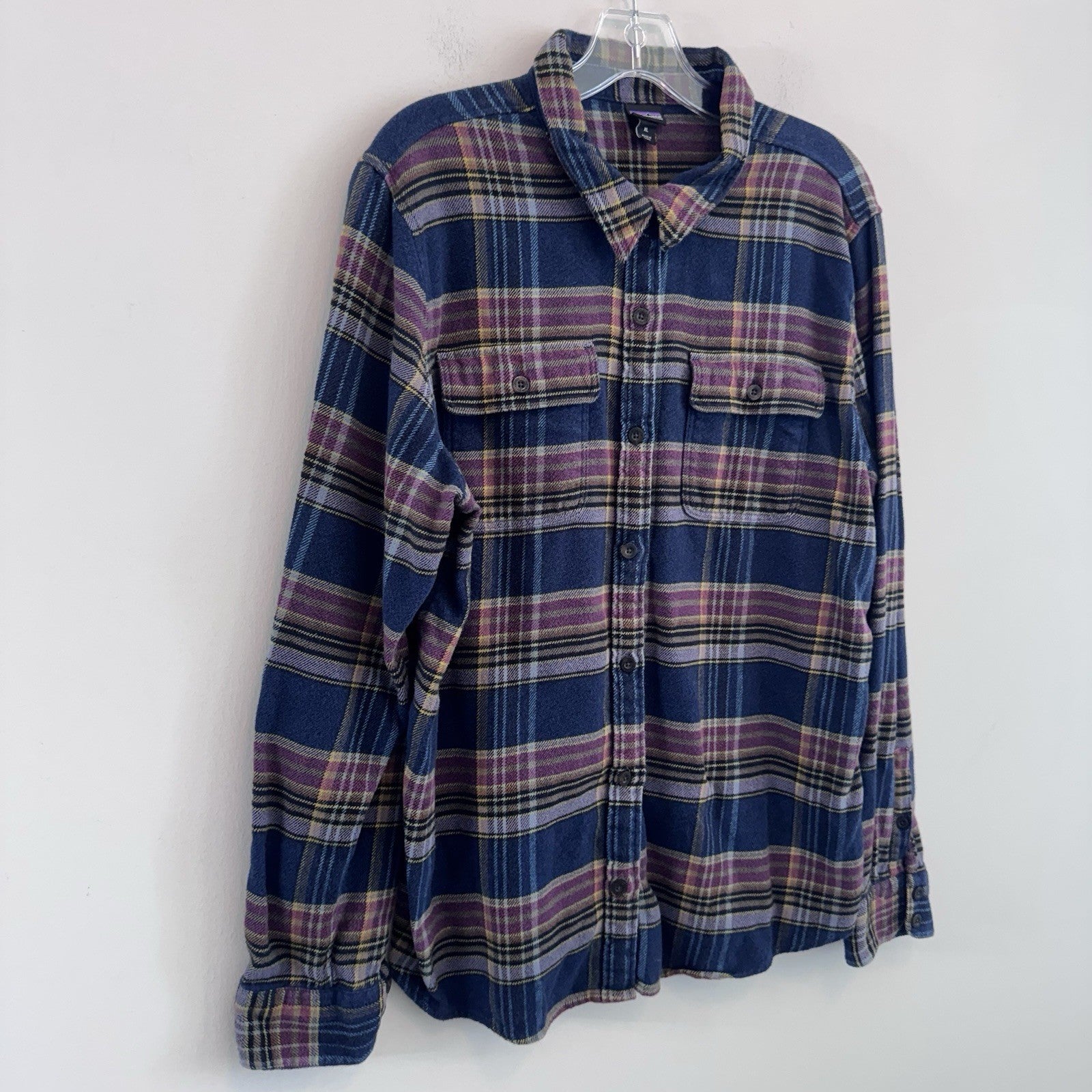 Patagonia Organic Cotton Flannel Shirt Mens XL Blue Plaid Button Up