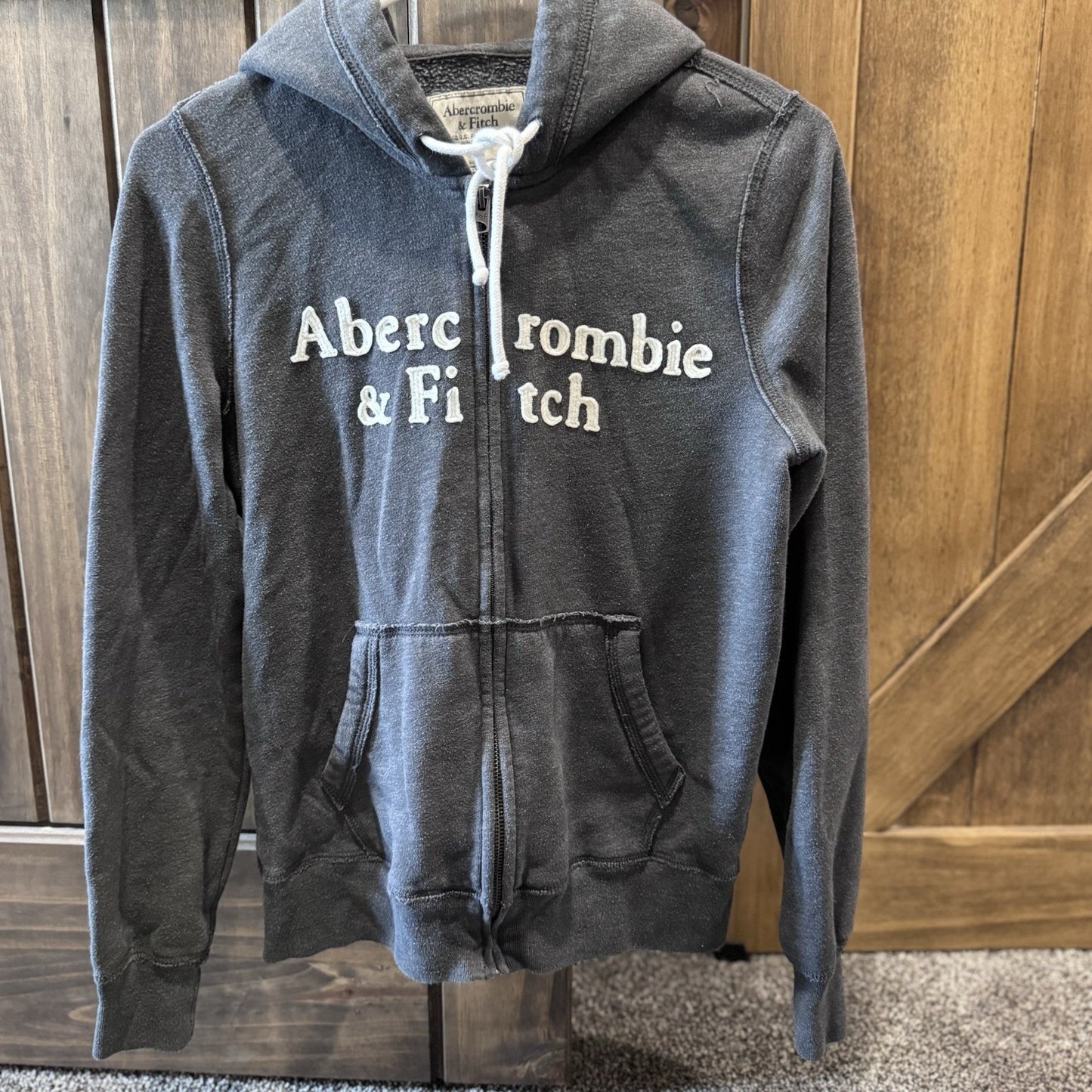 Y2K Abercrombie & Fitch Full Zip Hoodie Small Gray Embroidered Logo Vintage Look