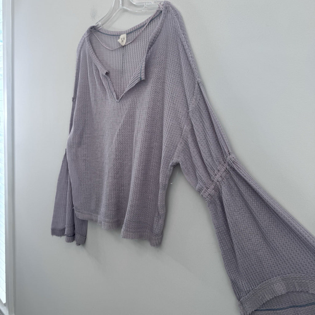 We The Free XS Lavender Waffle Knit Bell Sleeve Thermal Boho Top