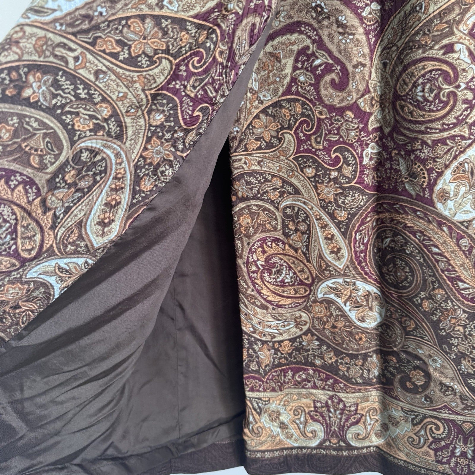 Talbots Y2K Silk Midi Skirt 8 Paisley Burgundy Lined Vintage