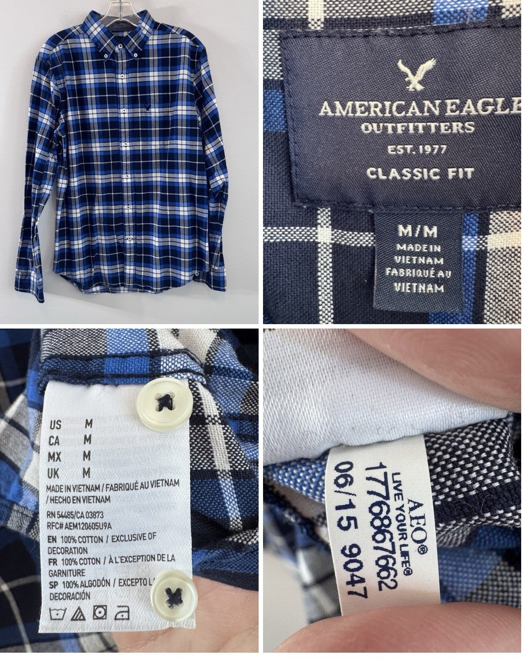 American Eagle Men’s Medium Shirt Lot 7 Plaid Button Up Vintage Fit Classic