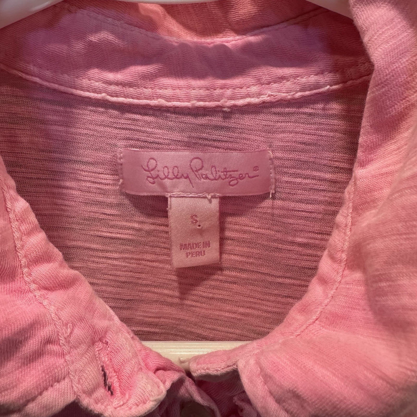 Lilly Pulitzer Pink Ruffle Button Polo Shirt Women’s Small Pima Cotton