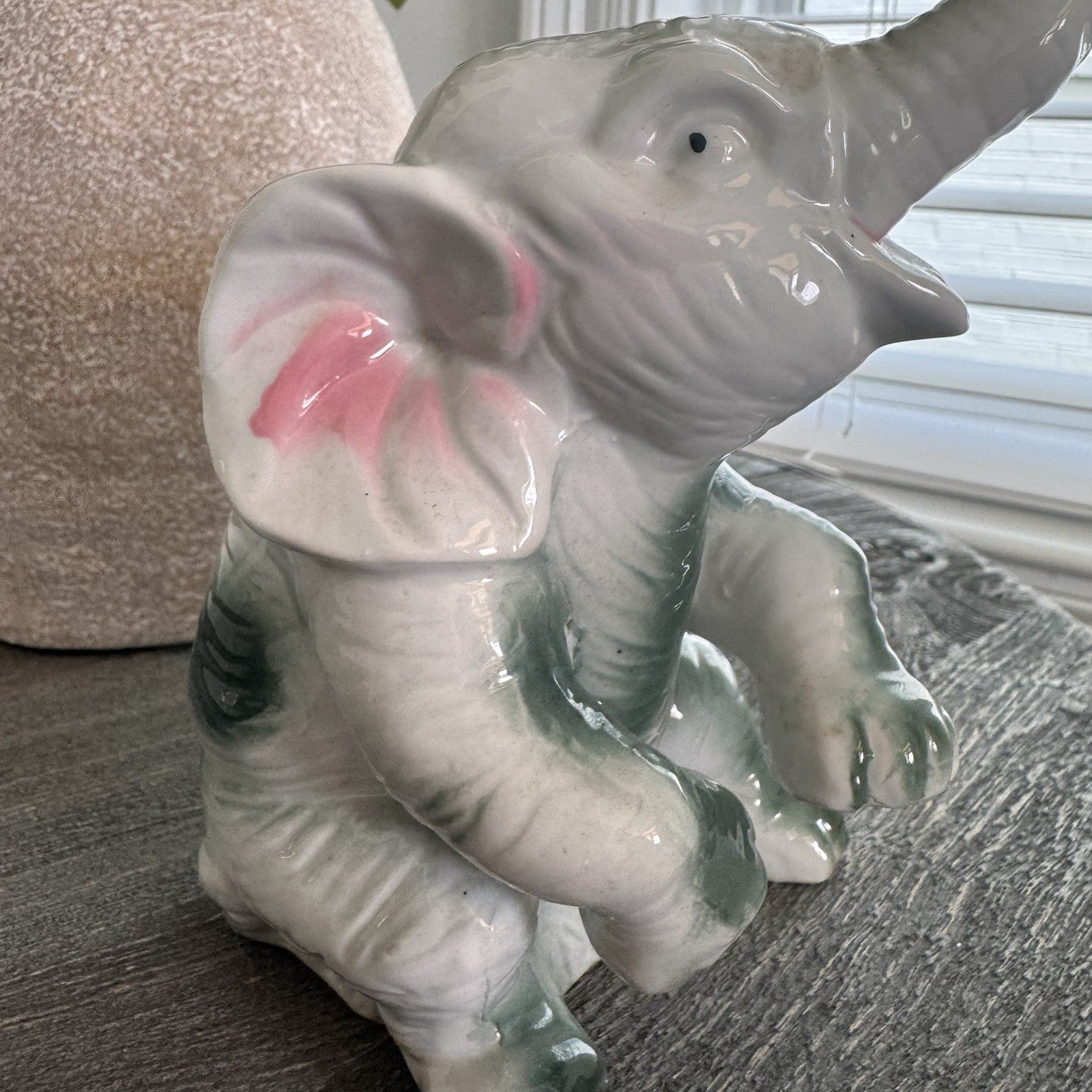Vintage Porcelain Elephant Figurine Lot 2 White Gold Trim Trunk Up Good Luck