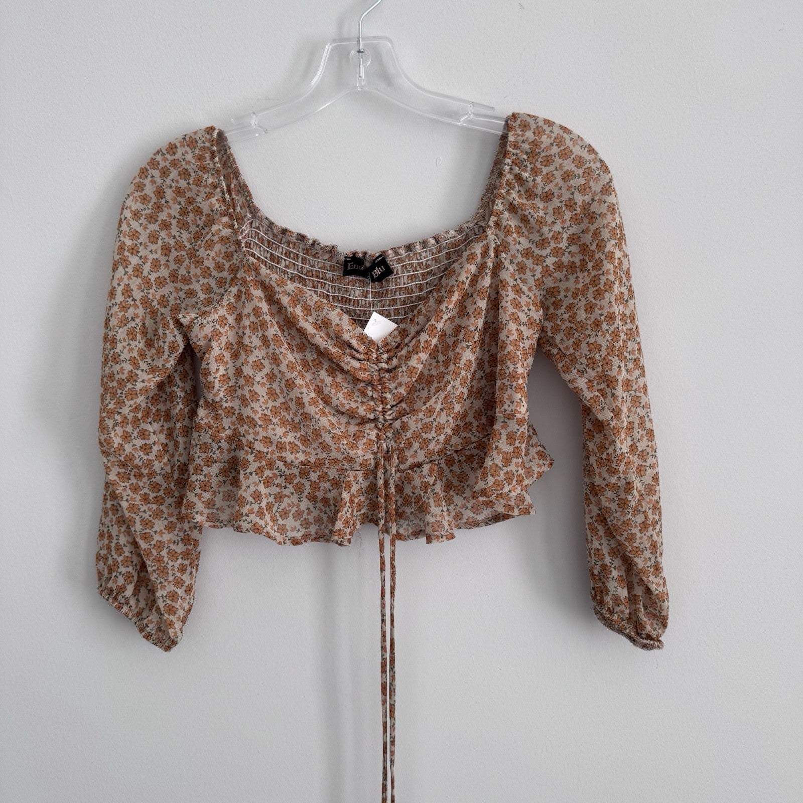Endless Blu Lauria Top M Smocked Floral Crop Y2K Boho NWT
