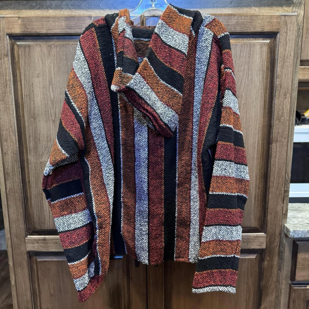 Earthbound Trading Co Baja Hoodie Large Multicolor Woven Pullover Boho Surf