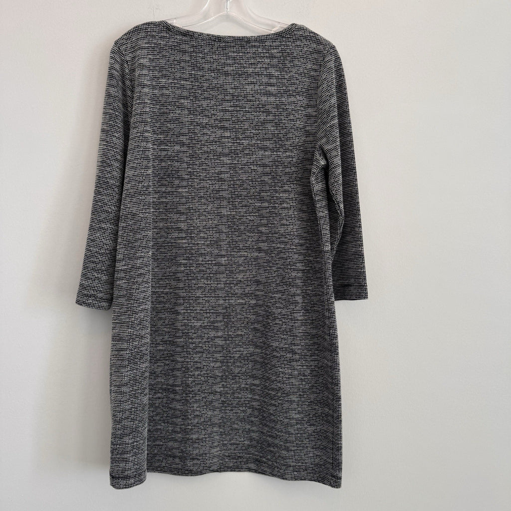 Tahari Black White Textured Knit Shift Dress Large L 3/4 Sleeve Pockets Career