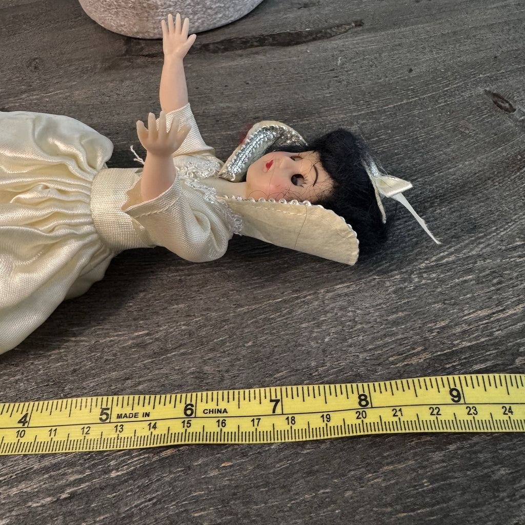 Vintage 8" Sleepy Eye Bride Doll Cream Satin Gown Silver Trim Made in China
