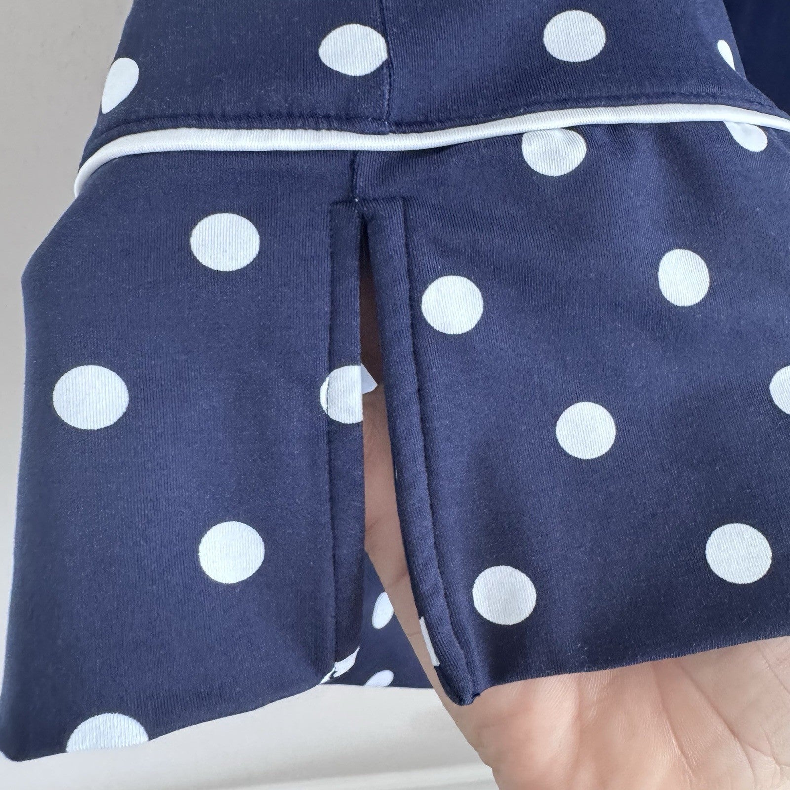 Lands End Dress Womens Sz Small Blue White Polka Dot Pullover 3/4 Sleeve Casual