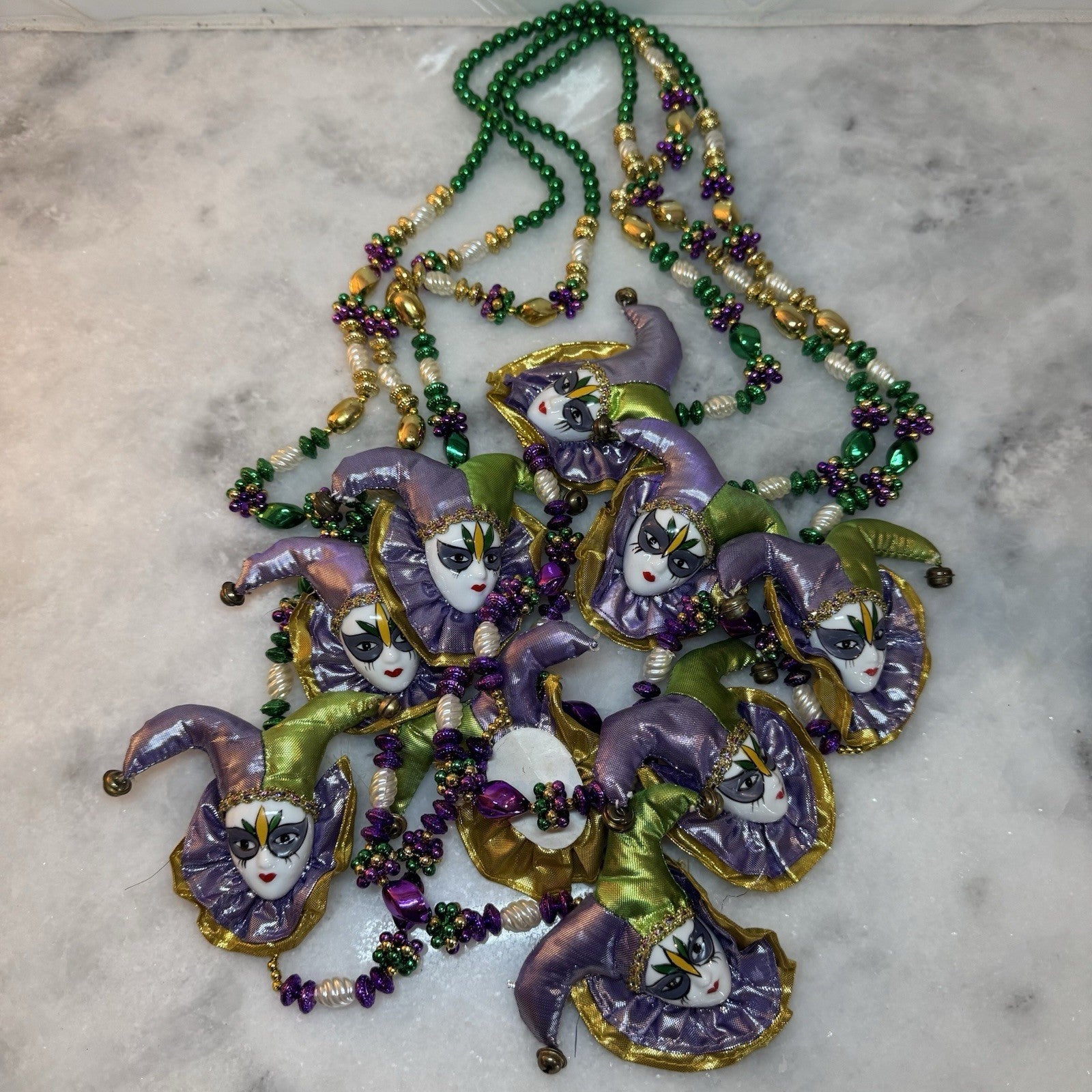 Vintage Mardi Gras Jester Mask Bead Necklaces Lot of 3 Venetian Style