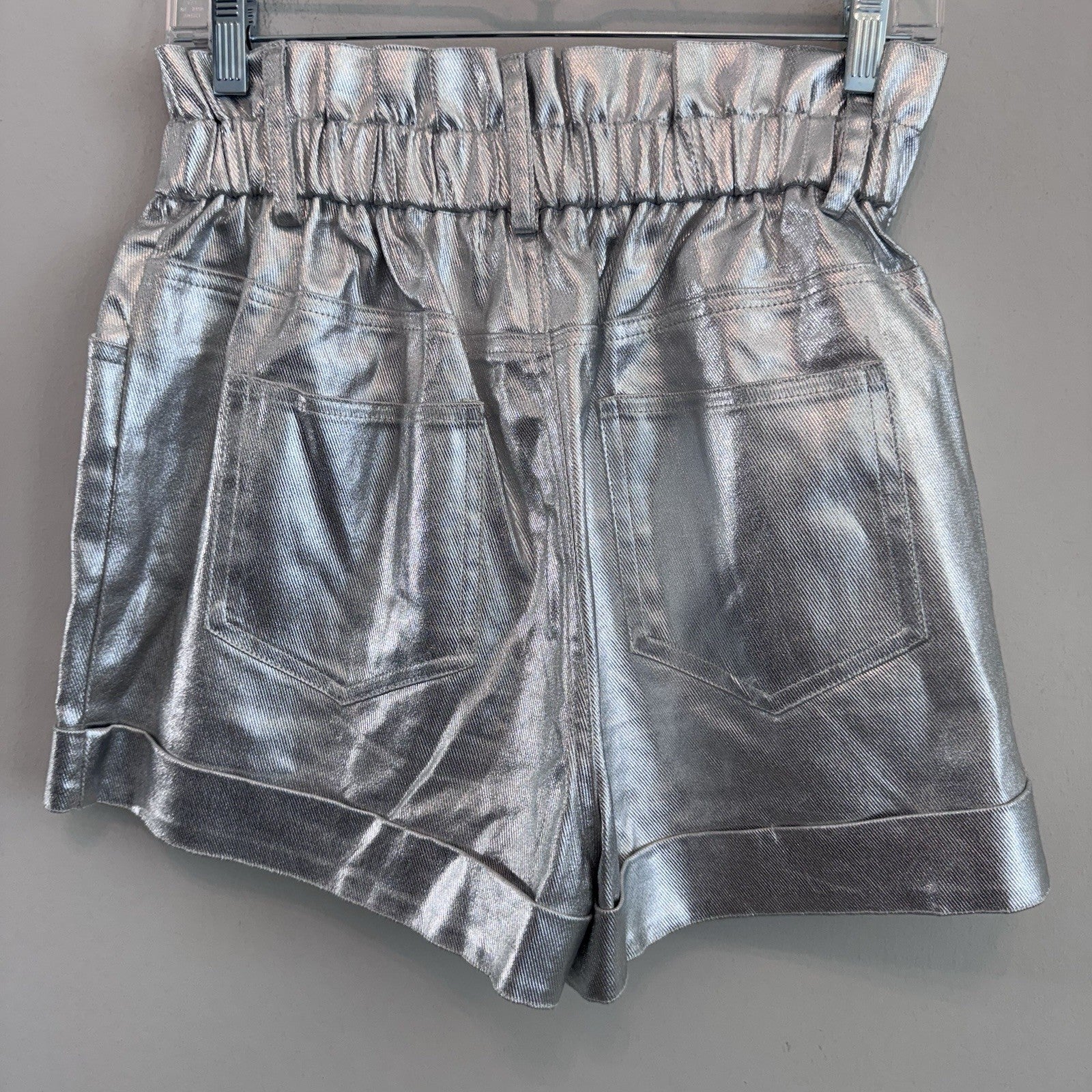 Silver Metallic Paperbag Shorts Women’s Medium Shiny Festival Y2K Trend