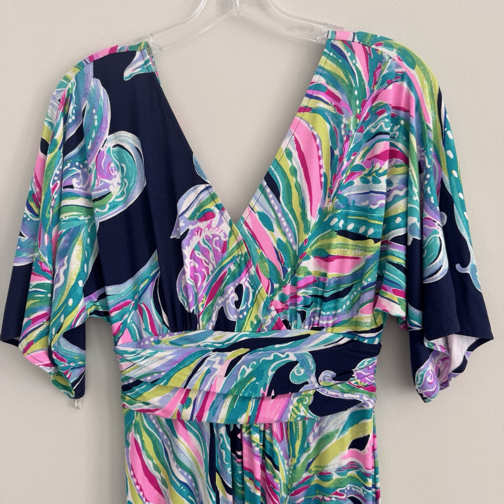 Lilly Pulitzer Maxi Dress S Blue Pink Green Wrap V Neck Resort