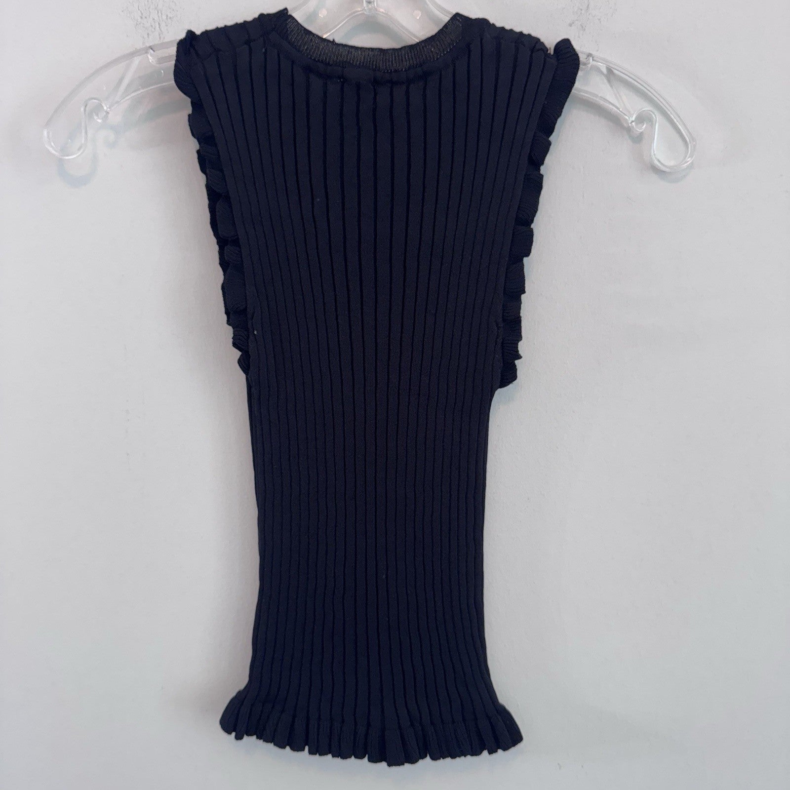 Hem & Thread Ribbed Ruffle Tank Top Black Sleeveless Knit Women S