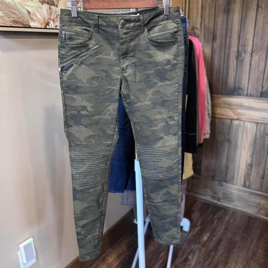 z1975 Zara Basic Skinny Moto Pants Women's Size 6 Camo Zippers