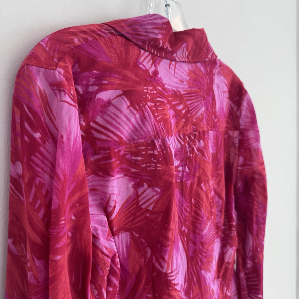 INC Jungle Print Blouse Size 6 Pink Sheer Button Front NWT