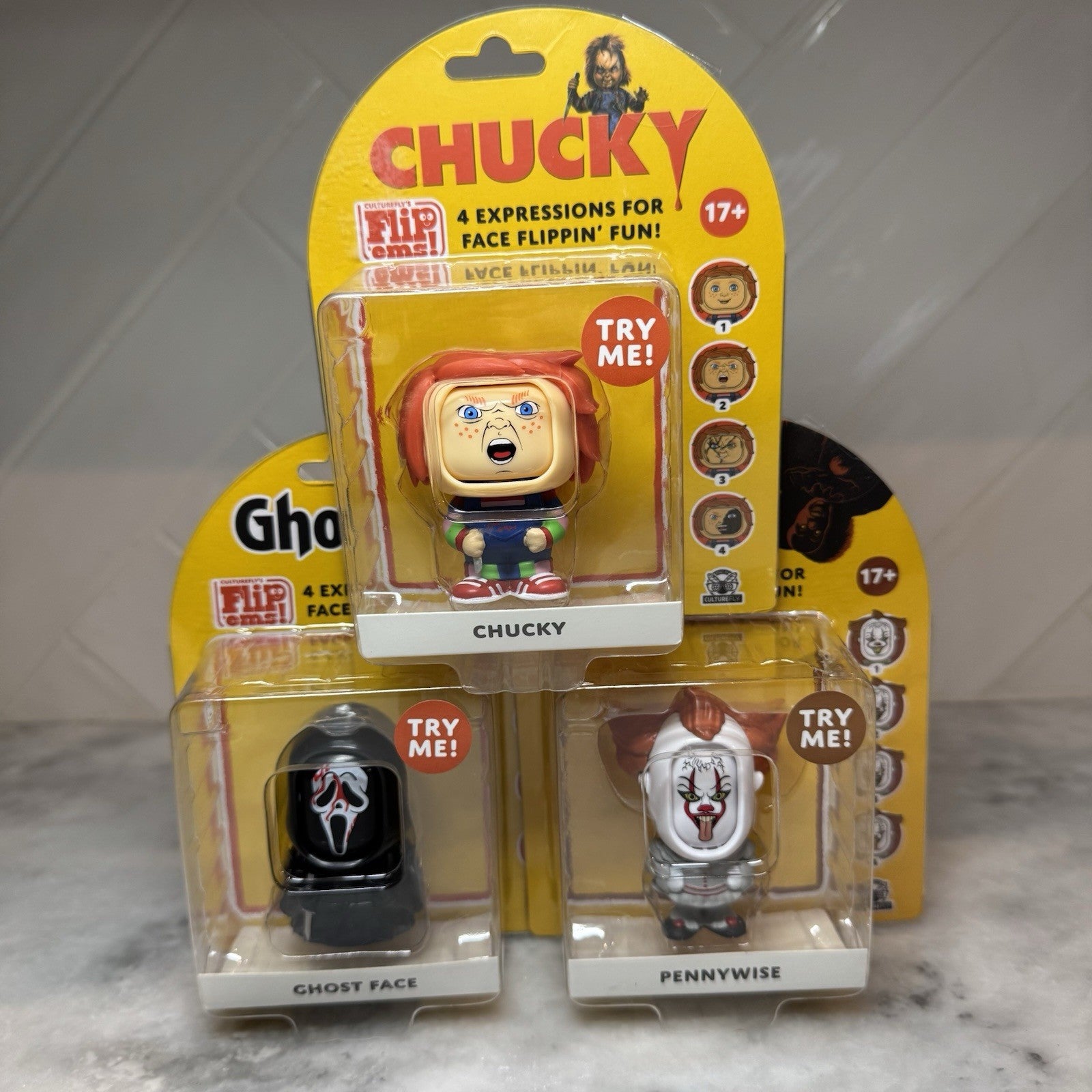 CultureFly Flip Ems Horror Lot Chucky Ghost Face Pennywise 3 Figure Set