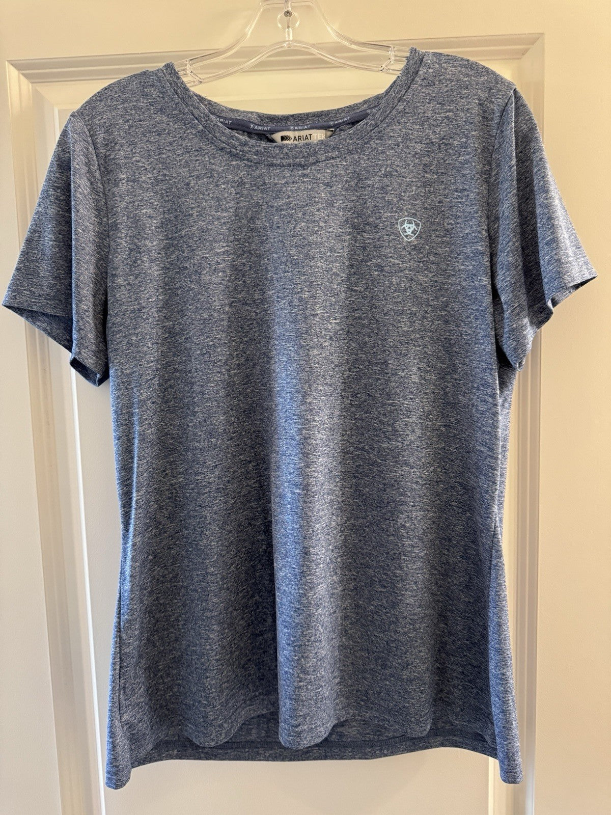 AriatTEK Women’s Blue Heathered Tech Tee Size M Back Keyhole Workout Shirt