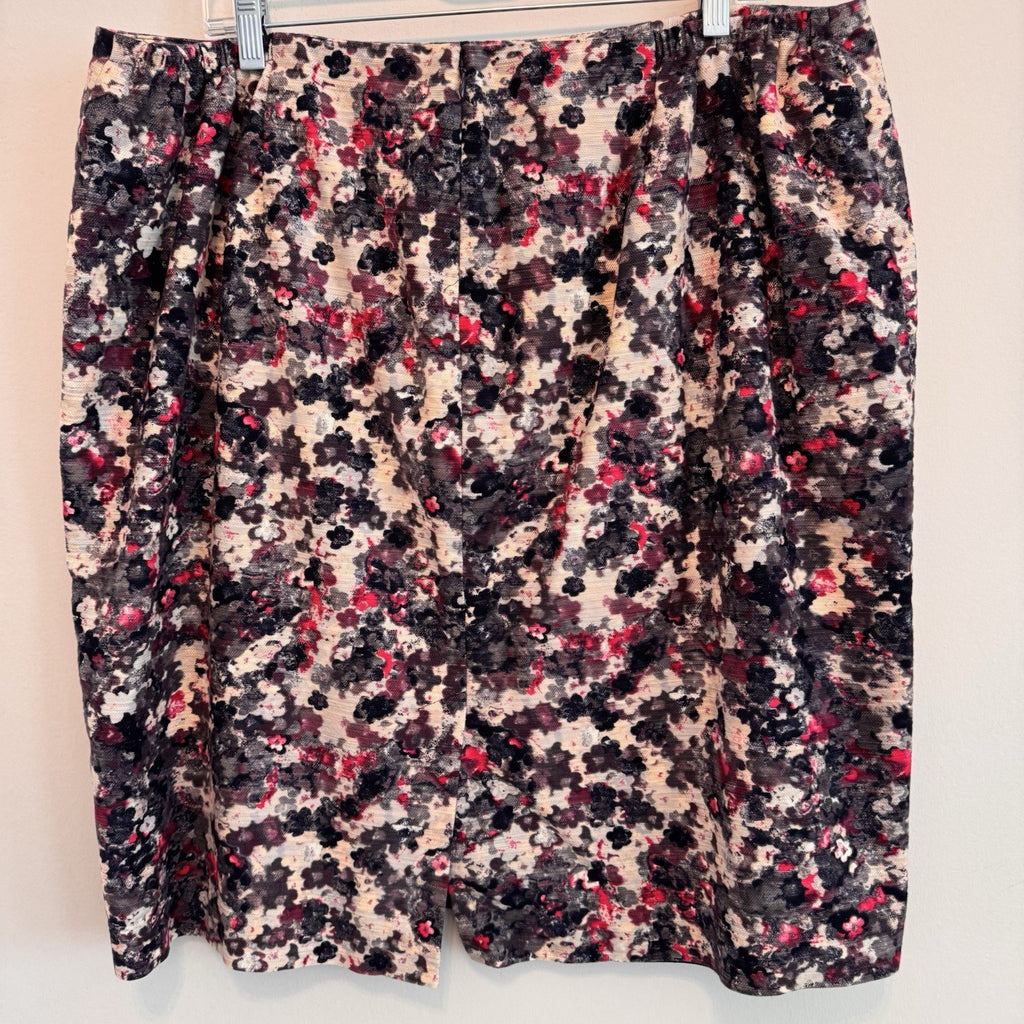 Talbots Women’s Skirt Lot 18W Blue Career Floral Textured Lined 2pc