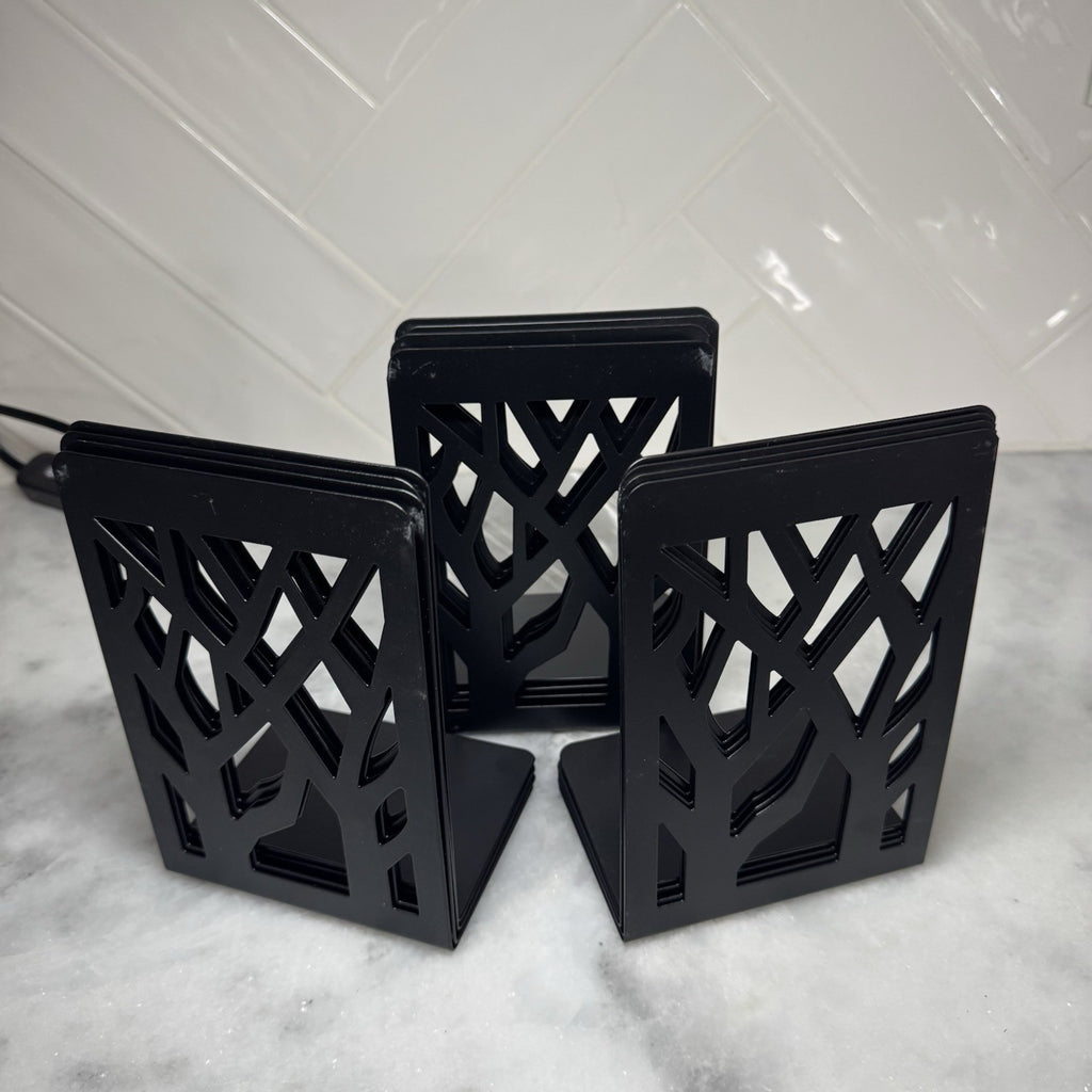 Set of 10 Black Metal Tree Design Bookends Modern Decorative Shelf Organizers
