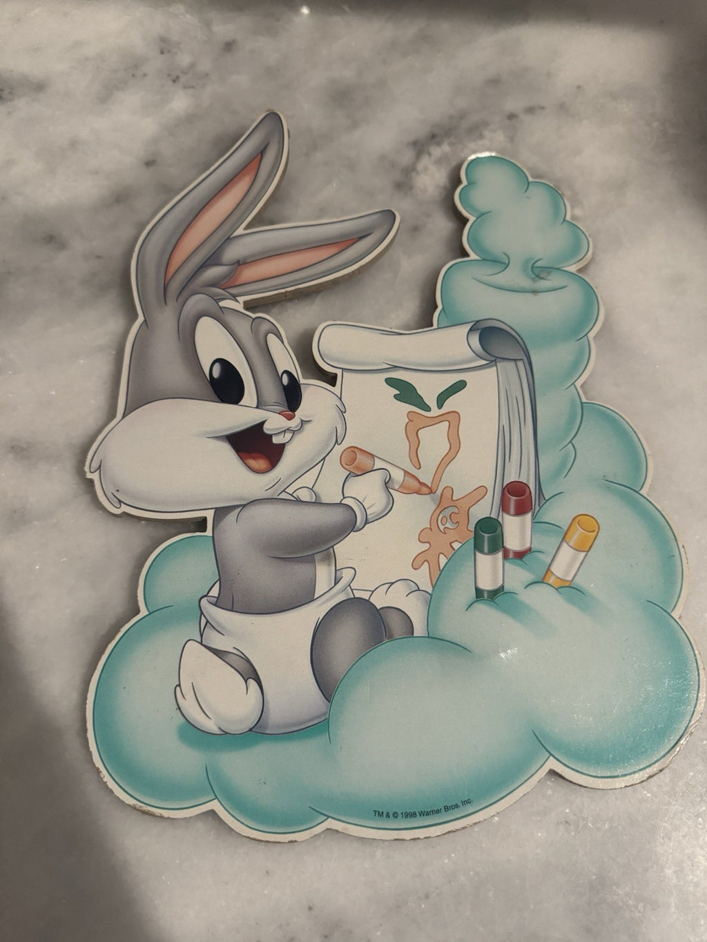 VTG Looney Tunes Warner Bros Press Board Wall Hanging Decor Baby Bugs Bunny 1998