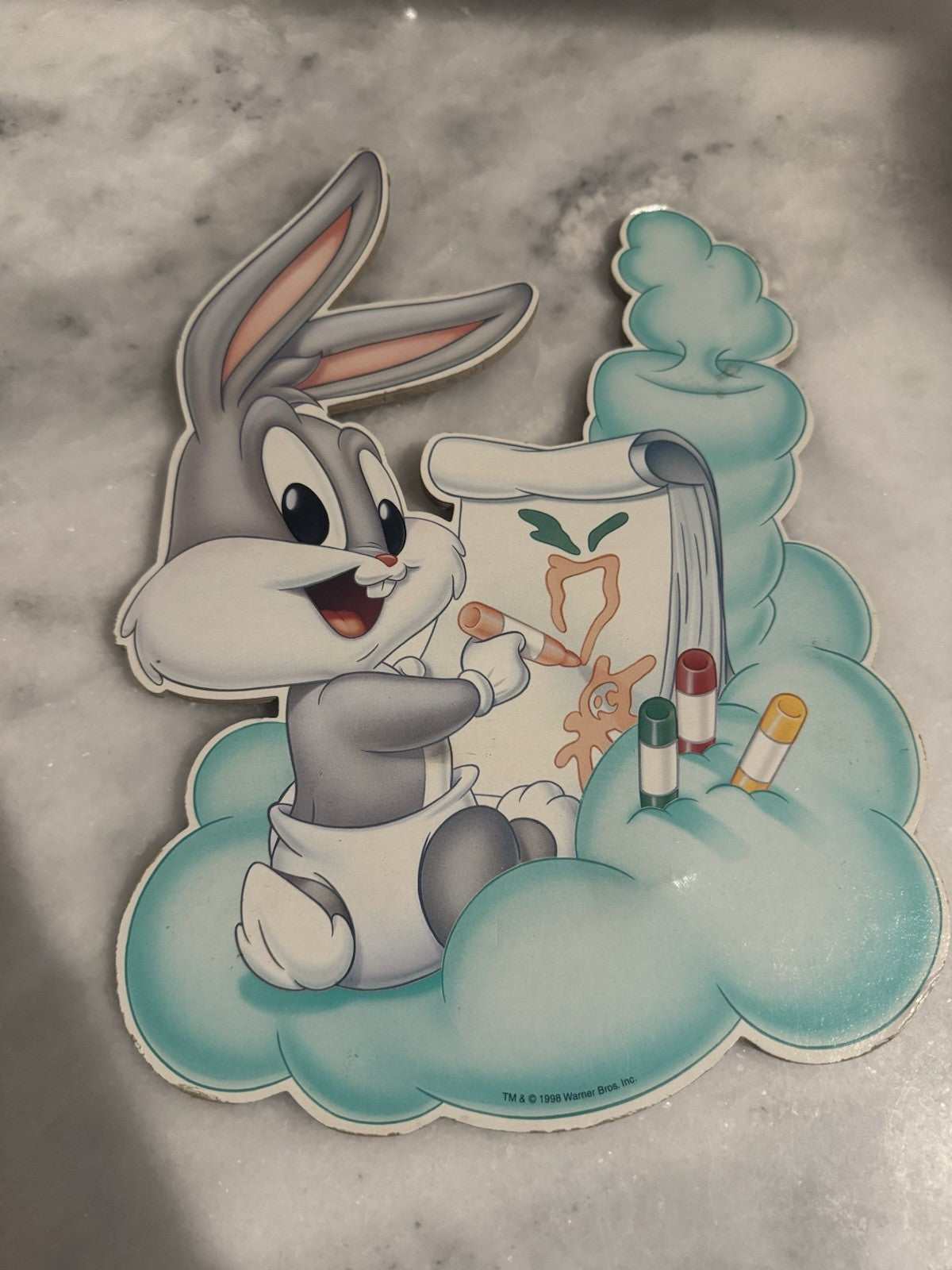 VTG Looney Tunes Warner Bros Press Board Wall Hanging Decor Baby Bugs Bunny 1998