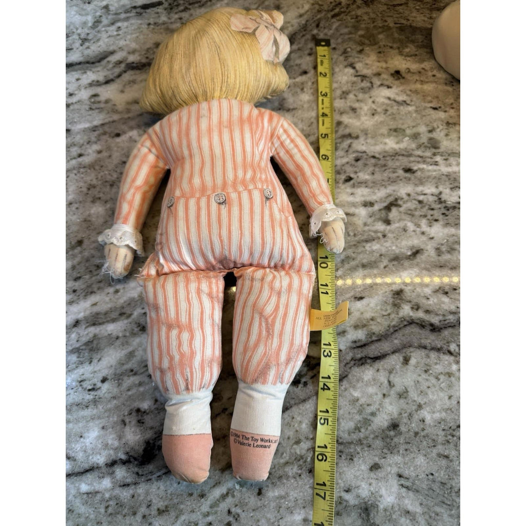 VTG 1984 Valerie Leonard The Toy Works Art Cloth Doll Blonde Blue Eyes Pajamas