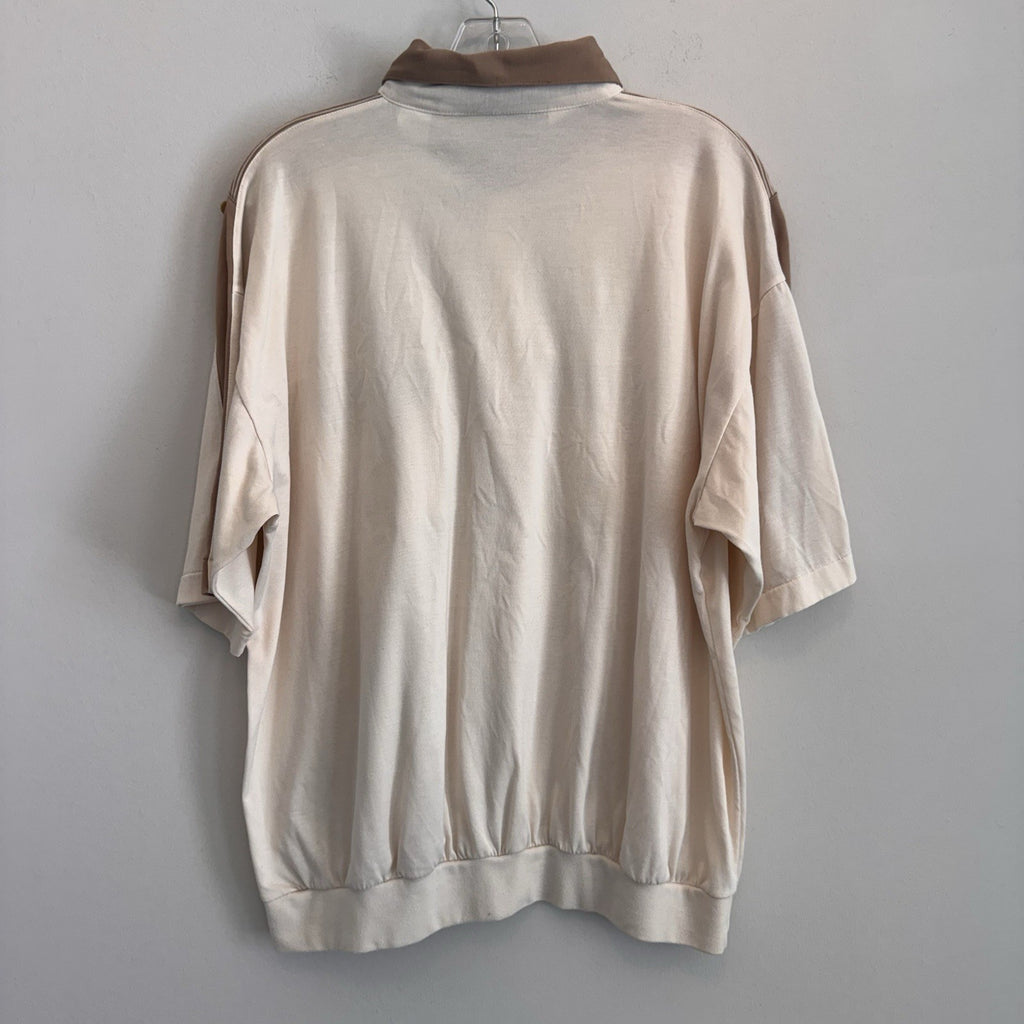 Vintage Classics by Palmland Mens XL Banded Bottom Polo Shirt Cream Brown