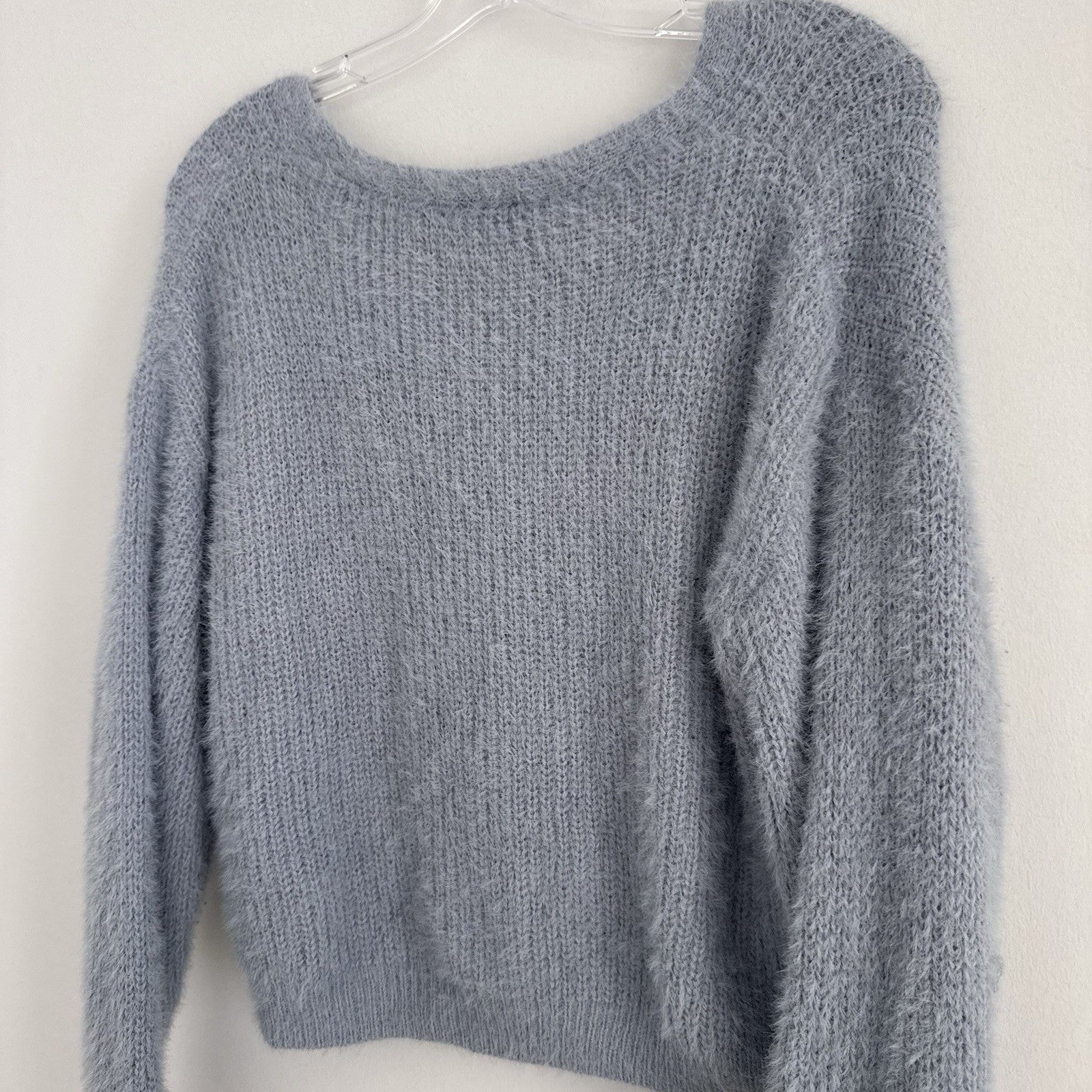 Nasty Gal Y2K Fuzzy Knit Cropped Cardigan Gray V Neck Button M