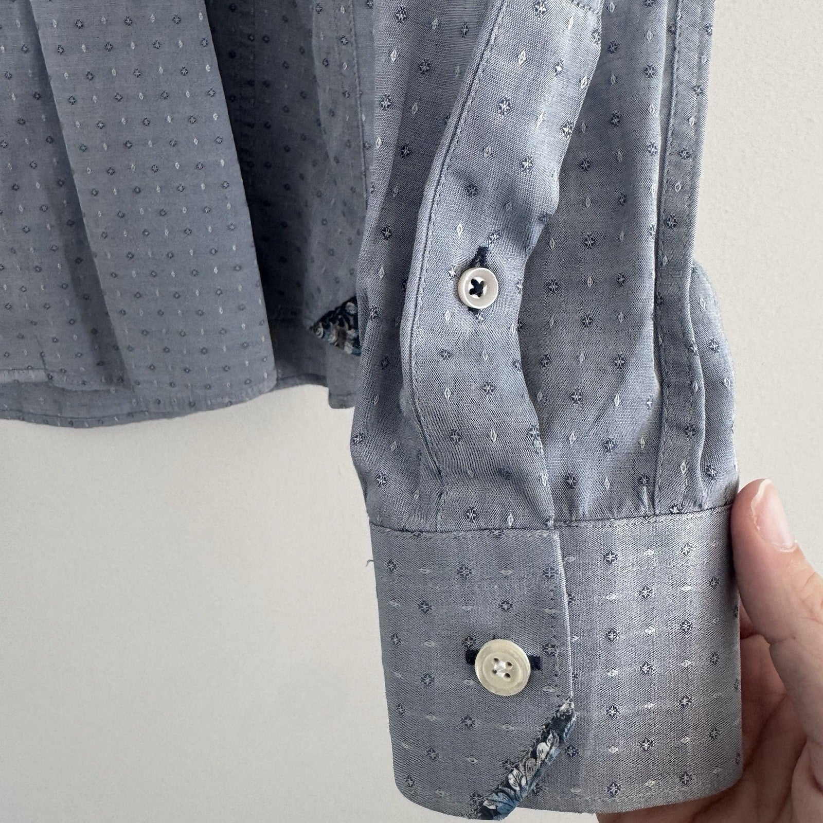 RGB Black Label Mens XL Blue Micro Dot Shirt Floral Trim Cotton