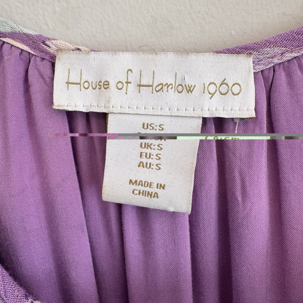 House of Harlow 1960 Paisley Pink Purple Smocked Boho Tiered Short Dress Size S