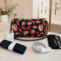 Kurt Geiger London Strawberry Print Crossbody Bag Chain Strap Navy Pink NWT