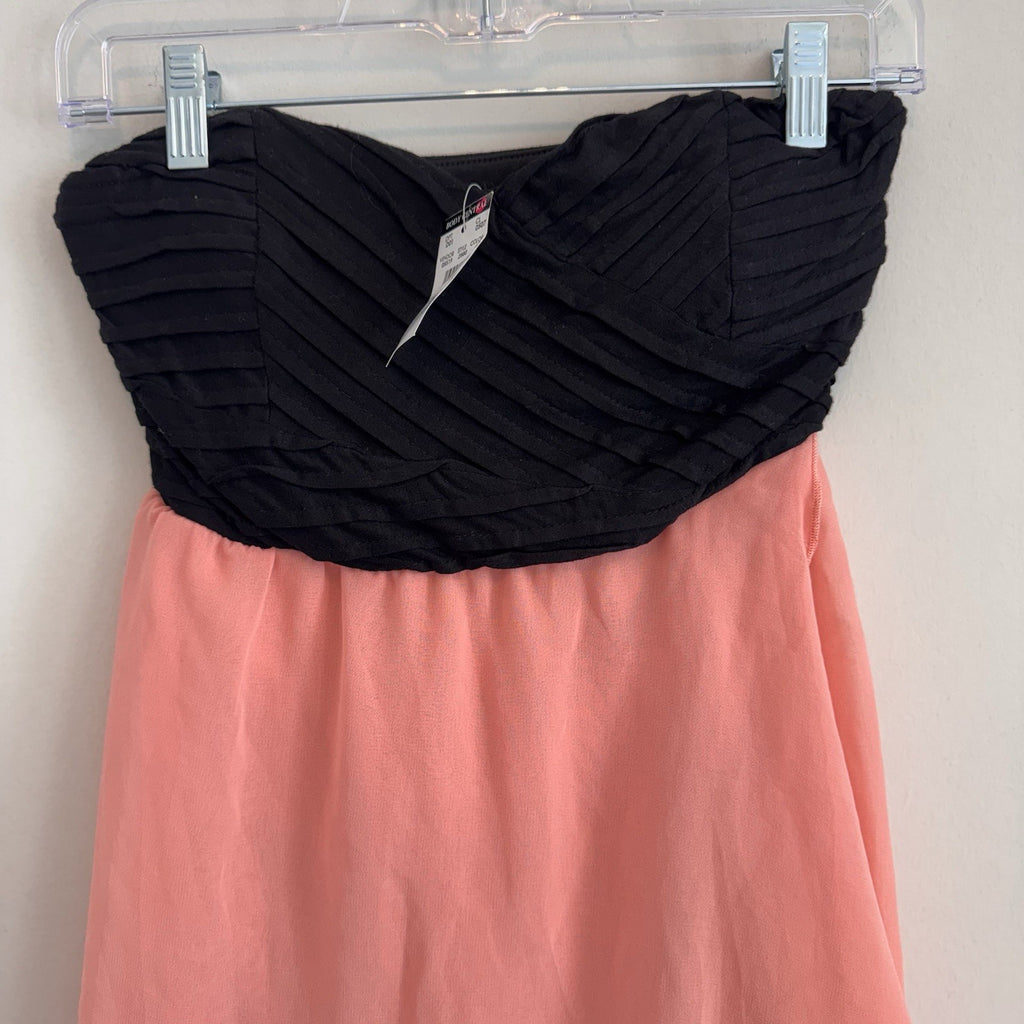Body Central Y2K Strapless Dress Pink Black Hi-Low Chiffon S NWT