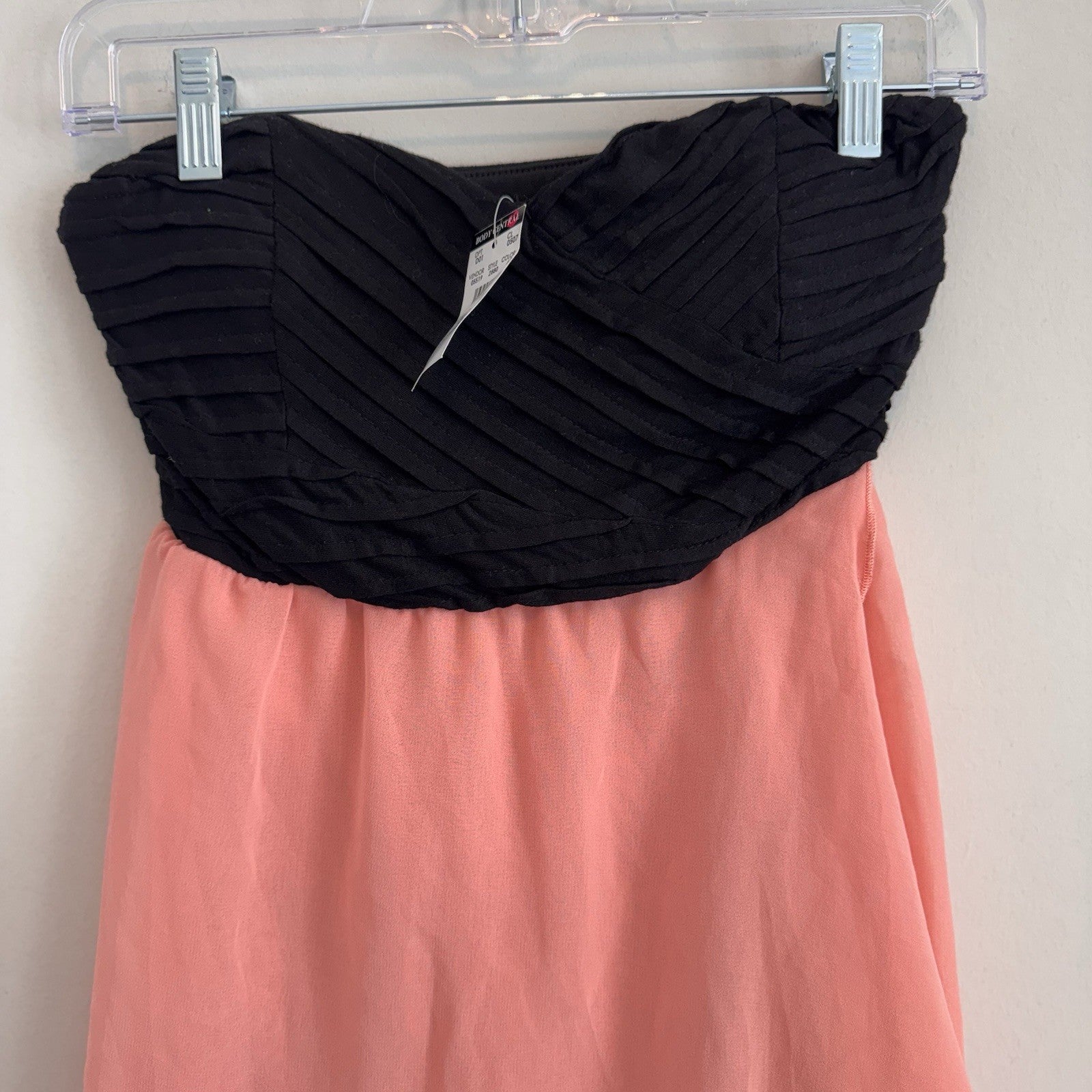 Body Central Y2K Strapless Dress Pink Black Hi-Low Chiffon S NWT